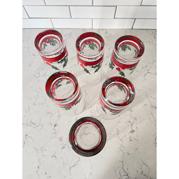 Libbey - Holly and Berries - Highball Glass - Set of 6- - Picture 3 of 6